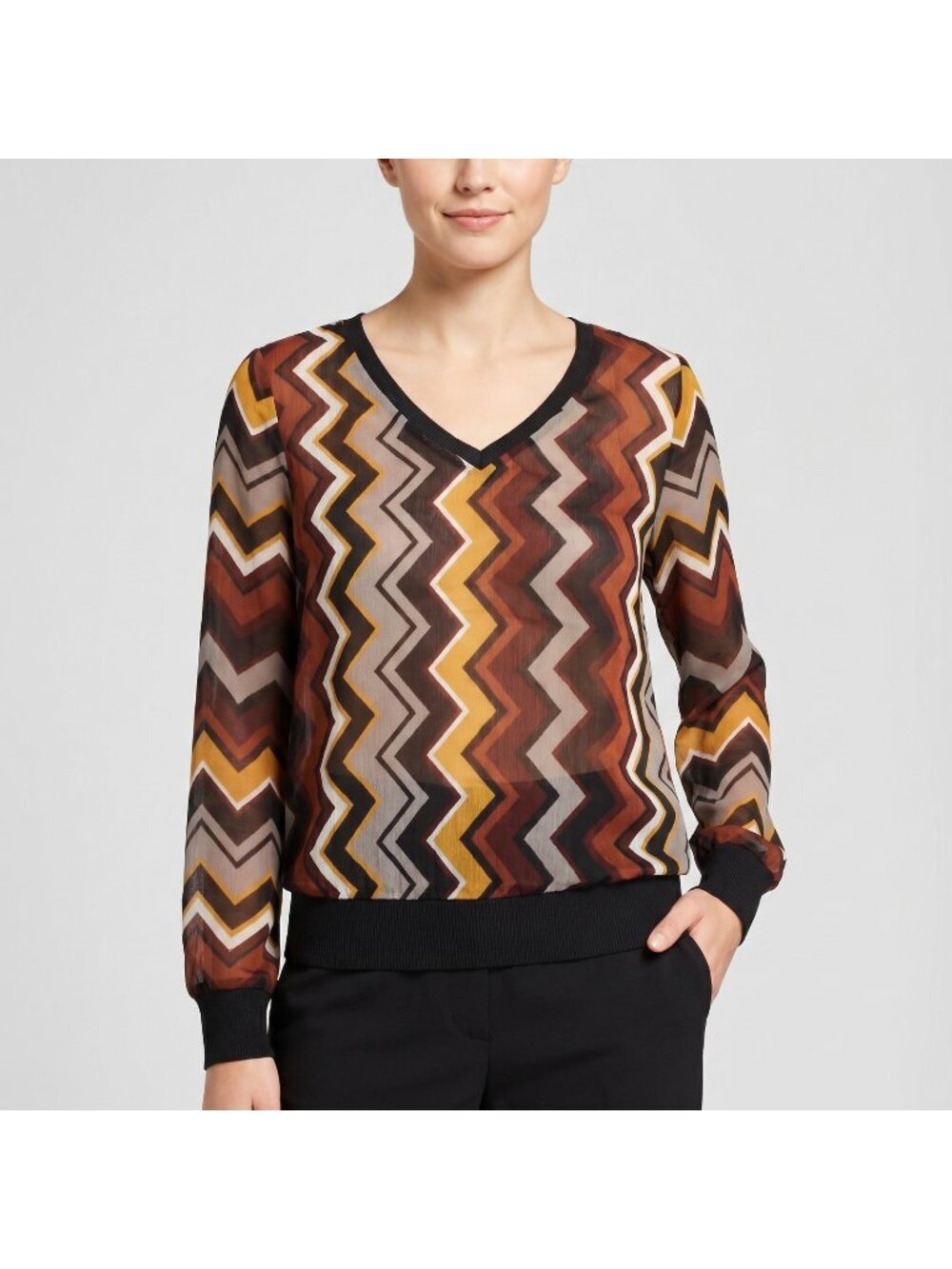 Missoni for Target Women's Zig Zag Long Sleeve V-neck Sheer Blouse size Medium